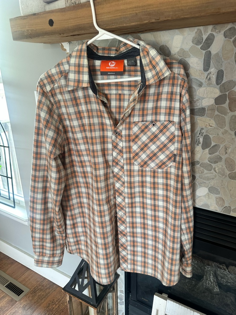 Merrill Men’s Orange Plaid Long-Sleeve Button-Up Shirt